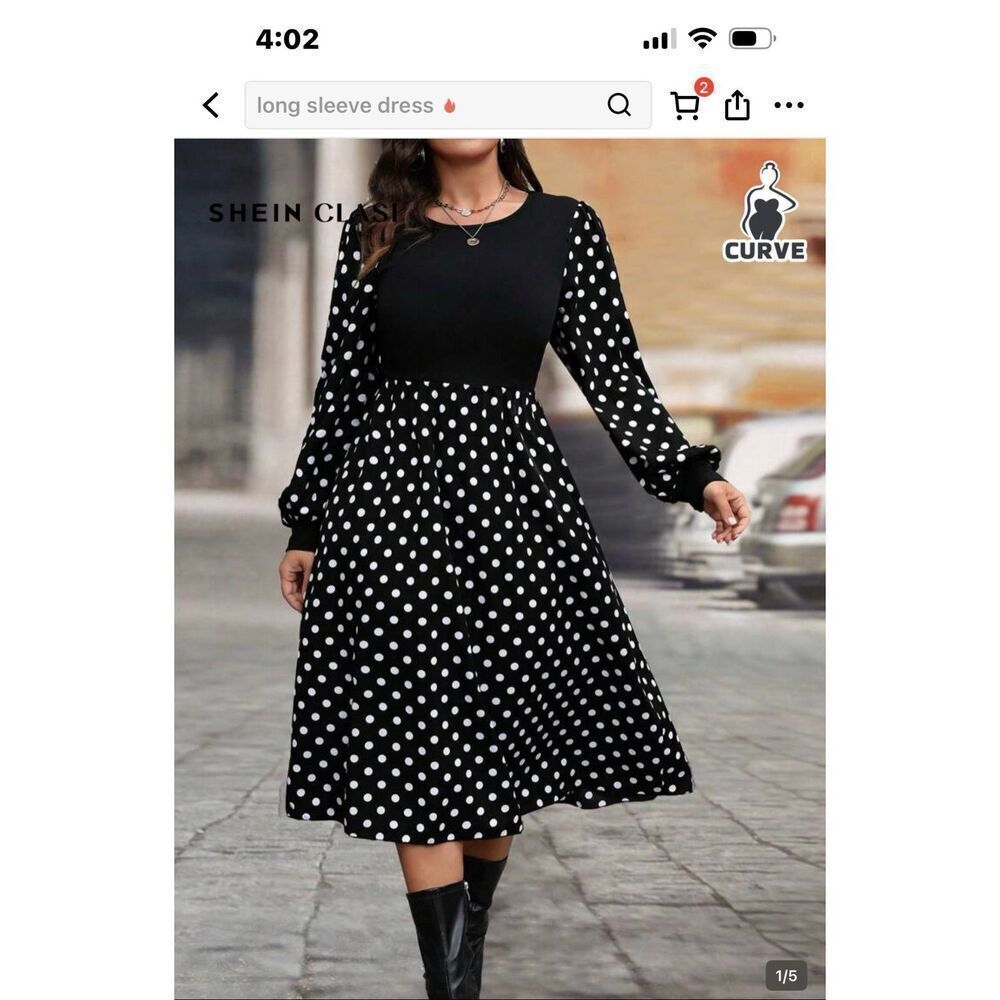 SHEIN faux layered look polka dot midi dress size 1x